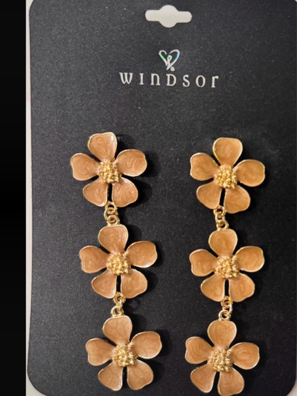 Windsor Gold and Beige Triple Flower Drop Earrings
